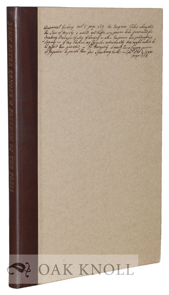 John Rutherford Books JOHN PETER ZENGER AND FREEDOM OF THE PRESS FROM THE BOOK BY LIVINGSTON ...